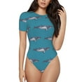 thumbnail image 2 of Goofa Cartoon Whale Printed Women Rash Guard Short Sleeve,Tummy control Swimsuit Surfing Swimsuit Bathing Suit One Piece Swimsuit UPF 50-Small, 2 of 9
