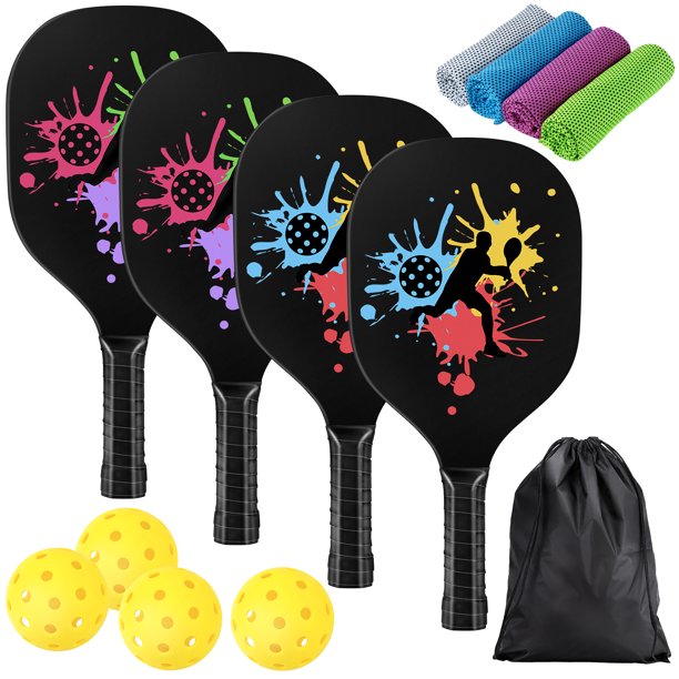 Pickleball Paddles, Pickle Ball Paddle Set of 4, MWAOWM pickleball set with 4 Cooling Towels and