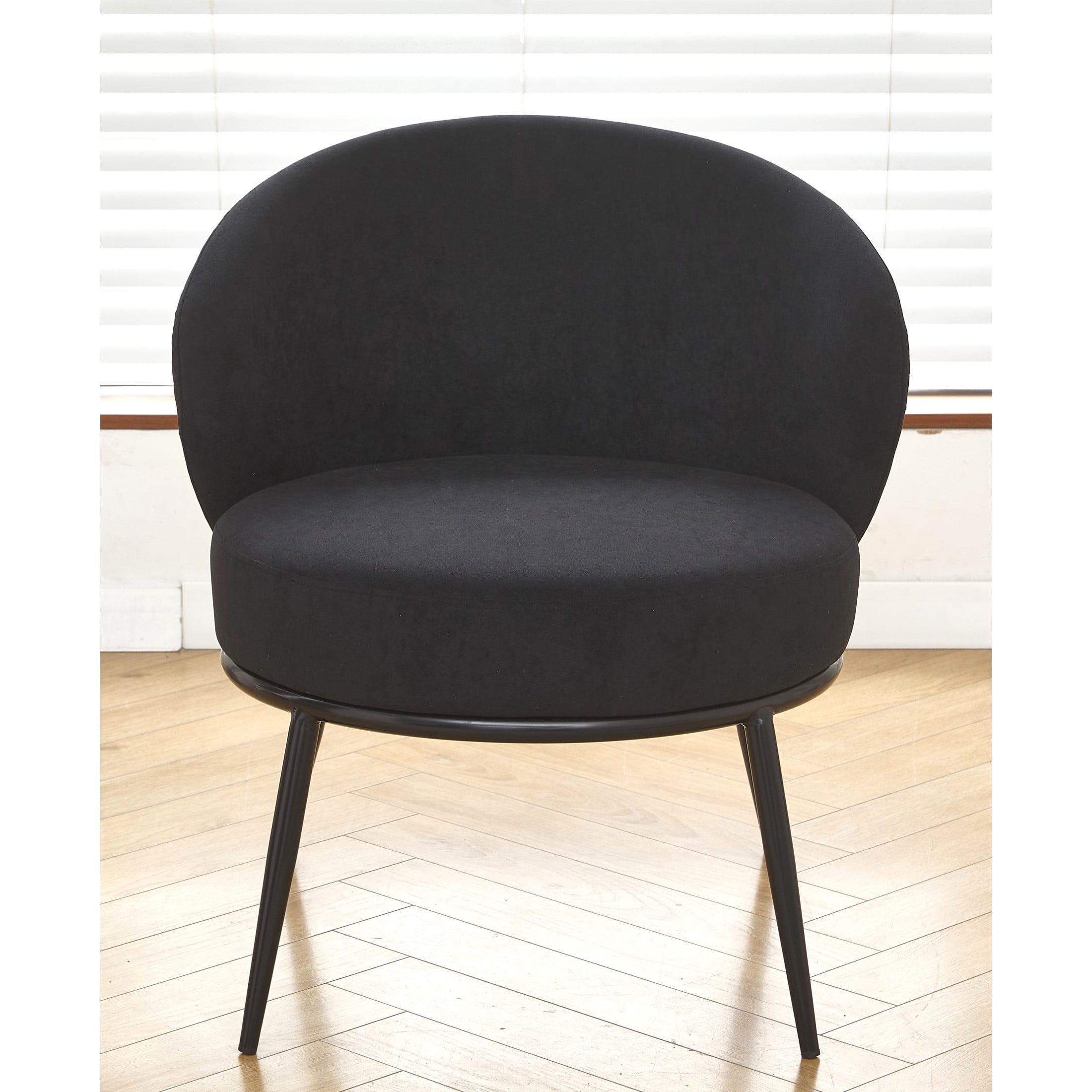GDF Studio 27.36" Mid-Century Modern Round Accent Chair with Velvet Upholstery, Black Metal Legs, Black