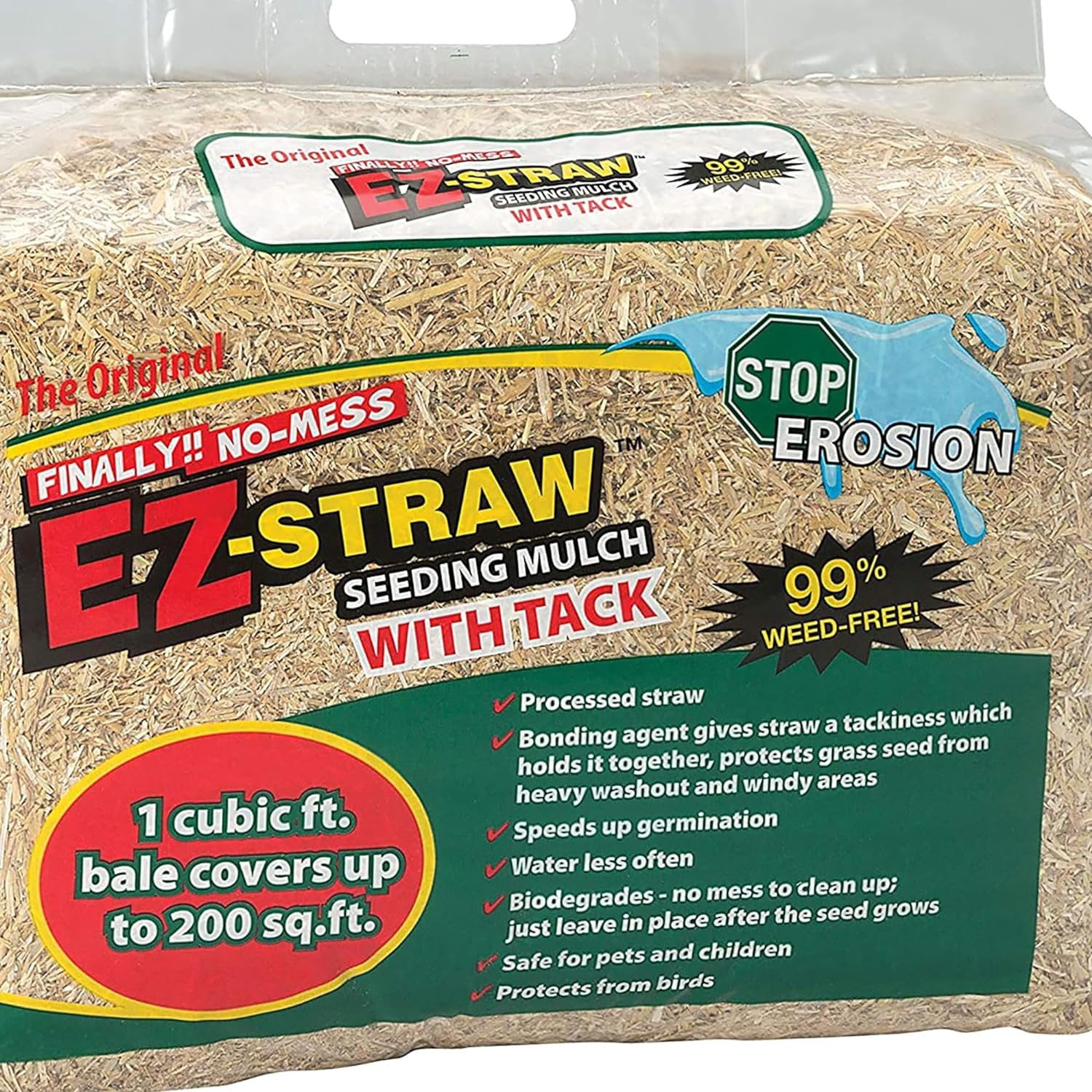 Rhino Seed EZ Straw 1 Cubic Foot Seeding Mulch Premium Processed Straw Bale with Tackifier and 200 Square Feet of Coverage 2 Pack