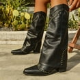 thumbnail image 5 of Leozcaa Knee High Boots Women Fold Over Western Cowboy Long Boots Pointed Toe Mid Tube Dress Tall Boots, 5 of 8