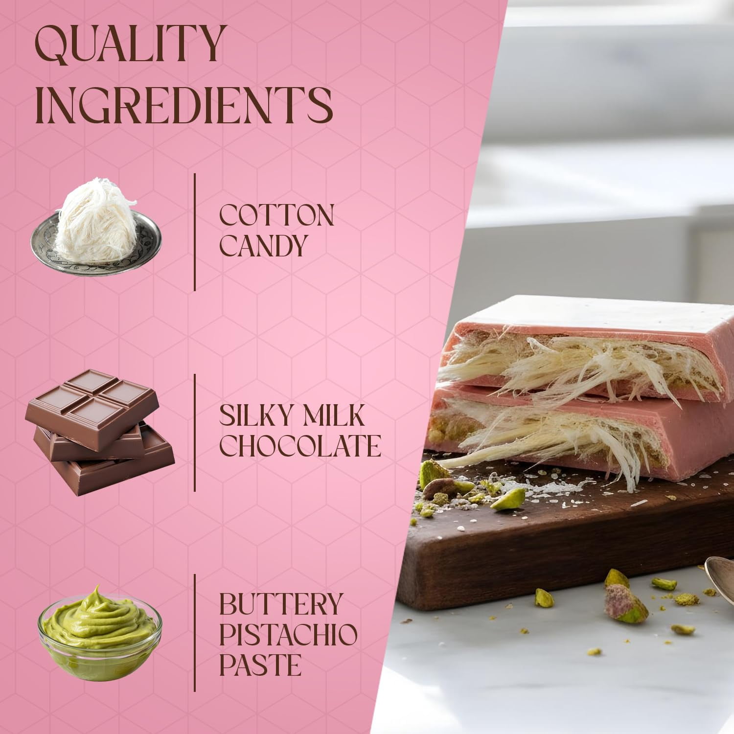 BeeMax Angel Hair Dubai BCF26 Chocolate Bar, 6oz White Chocolate Bar with Pistachio Cream & Cotton Candy - Unique Middle Eastern Luxury Gourmet Candy - Ideal for Gift or Special Occasions