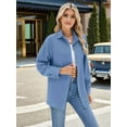 thumbnail image 3 of Womens Long Sleeve Button Down Shirts Oversized Collared Drop Shoulder Work Tops Textured Loose Blouse Denim Blue XL, 3 of 8