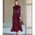 thumbnail image 6 of Velvet Dress for Women High Neck Long Sleeve Elegant Flowy Maxi Wedding Party Formal Gown Evening Dress Deep Red S, 6 of 7