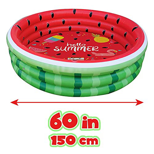 Watermelon Kiddie Inflatable 60 inches Swimming Kids Pool, Baby Pit Ball  Pool, Infant, Toddlers Swimming Pool with 3 Rings, Summer Fun in Garden, 