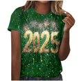 thumbnail image 1 of Camisetas Casuales de Mujer Año Nuevo Impreso Suéter de Manga Corta Cuello Redondo, Top de Moda para el Uso Diario, 1 of 4
