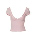 thumbnail image 4 of Women Deep V Neck Slim T Shirt Casual Short Sleeve Low Cut Crop Tops Tees Solid Color Basic Tunic Blouse, 4 of 6