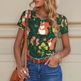 thumbnail image 6 of KLL Women 's Crew Neck Bodysuit Jumpsuits Forest Squirrel Print Short onesies Stretch T Shirts, 6 of 7