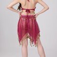 thumbnail image 7 of Womens Sheer Mesh Mini Skirts Bell Dance Handkerchief Hem Sequin See-Through Skirts Sparkly Gold Coins Hot Pink, Free Size, 7 of 7