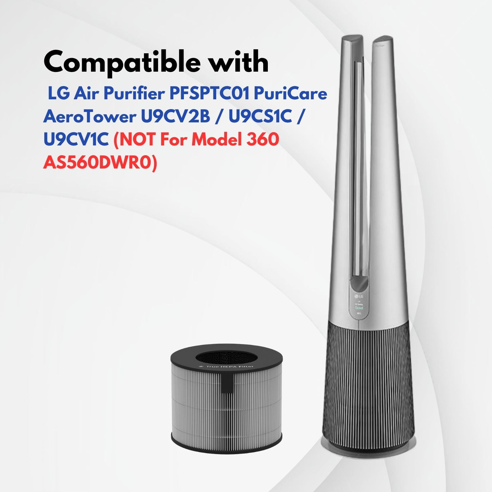 HEPA Carbon Filter Replacement PFSPTC01 For LG PuriCare AeroTower Air Purifier U9CV2B / U9CS1C / U9CV1C (NOT For 360 AS560DWR0), 1 Pack