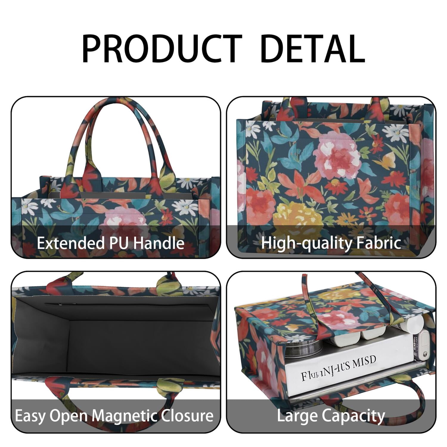 Large Capacity Tote Bag,Pioneer Flower Floral Print Pattern Handbag Fashion Luxury Tote Bag,15.7"x13"x 5.1" Inches,Laptop Compatible