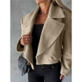 thumbnail image 5 of Female Crop Pea Coat Wool Blend Office Work Lapel Collar Short Winter Jacket Trench Coat Light Coffee Color S, 5 of 10