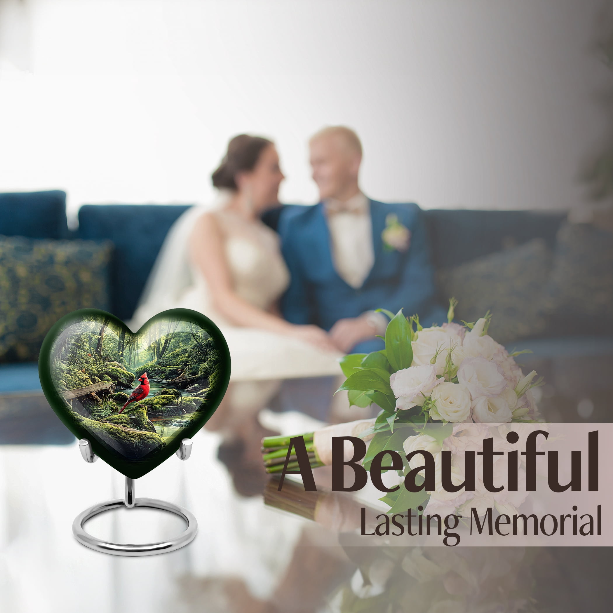 MUKTIVE Cardinal Bird Cremation Urns for Adult Ashes - Small Funeral Urn for Ashes for Women - Memorial Heart Urns for Adult Male - Couple Burial Urn for Mom and Dad - 3 Inch