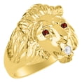 thumbnail image 3 of RYLOS Lion Head Ring with Gemstone Eyes & Diamond Mouth – Fun Designer Rings in Yellow Gold Plated Silver Garnet Size 6, 3 of 7