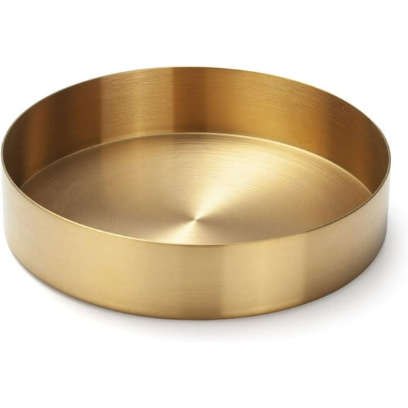 Round Gold Tray,Stainless Steel Jewelry, Make up, Candle Plate Decorative Tray (5.5 inches)