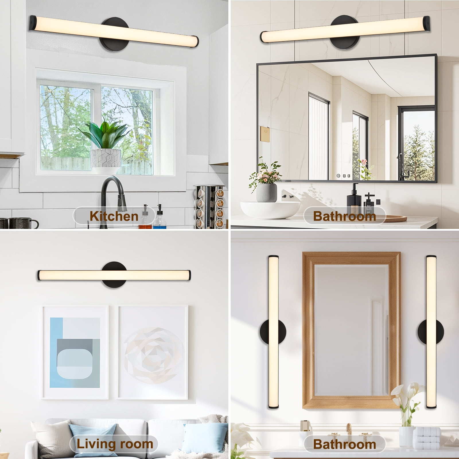 Melucee Bathroom Vanity Light Bar 30 Inch Black Bathroom Light Fixtures Over Mirror Integrated LED Modern Bath Wall Lighting Fixture