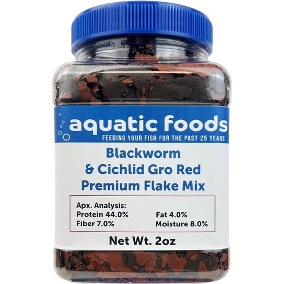 California Blackworm & Cichlid Color Red Premium Flakes for Discus, Cichlids all Tropical Fish also Pellet Mix, Wafer Mix Included - 2oz Jar