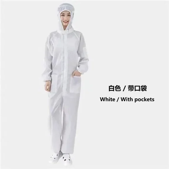 ZHaobin Coveralls Breathable Safety Clothing Work Dustproof Anti-static Spray Paint Clothes Sanitary Protection Jumpsuit Hazmat Zip Suit (White with Pockets,6XL)