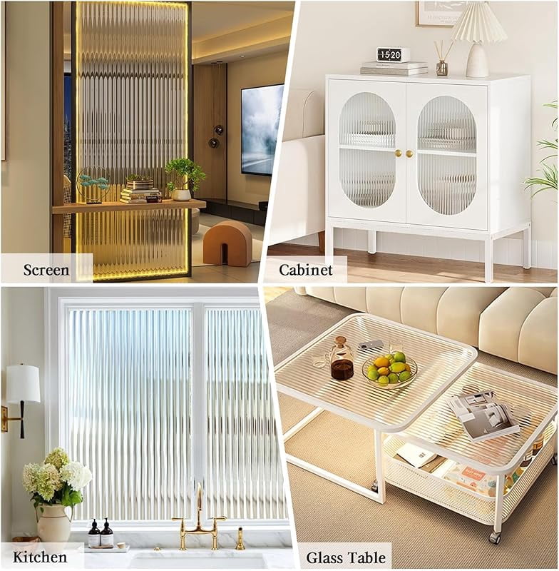 Windimiley Window Privacy Film 3D Reeded Glass Static Clings Fluted Frosted Decorative Window Stickers Winter Heat Control Sun Blocking Film Peel and Stick Adhesive Door Cover,17.5x78.7in,Transparent