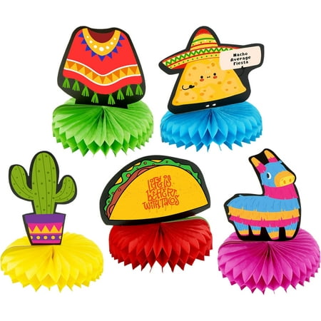4E's Novelty 5 Pack Cinco de Mayo Honeycomb Centerpiece, Fiesta Party Decorations