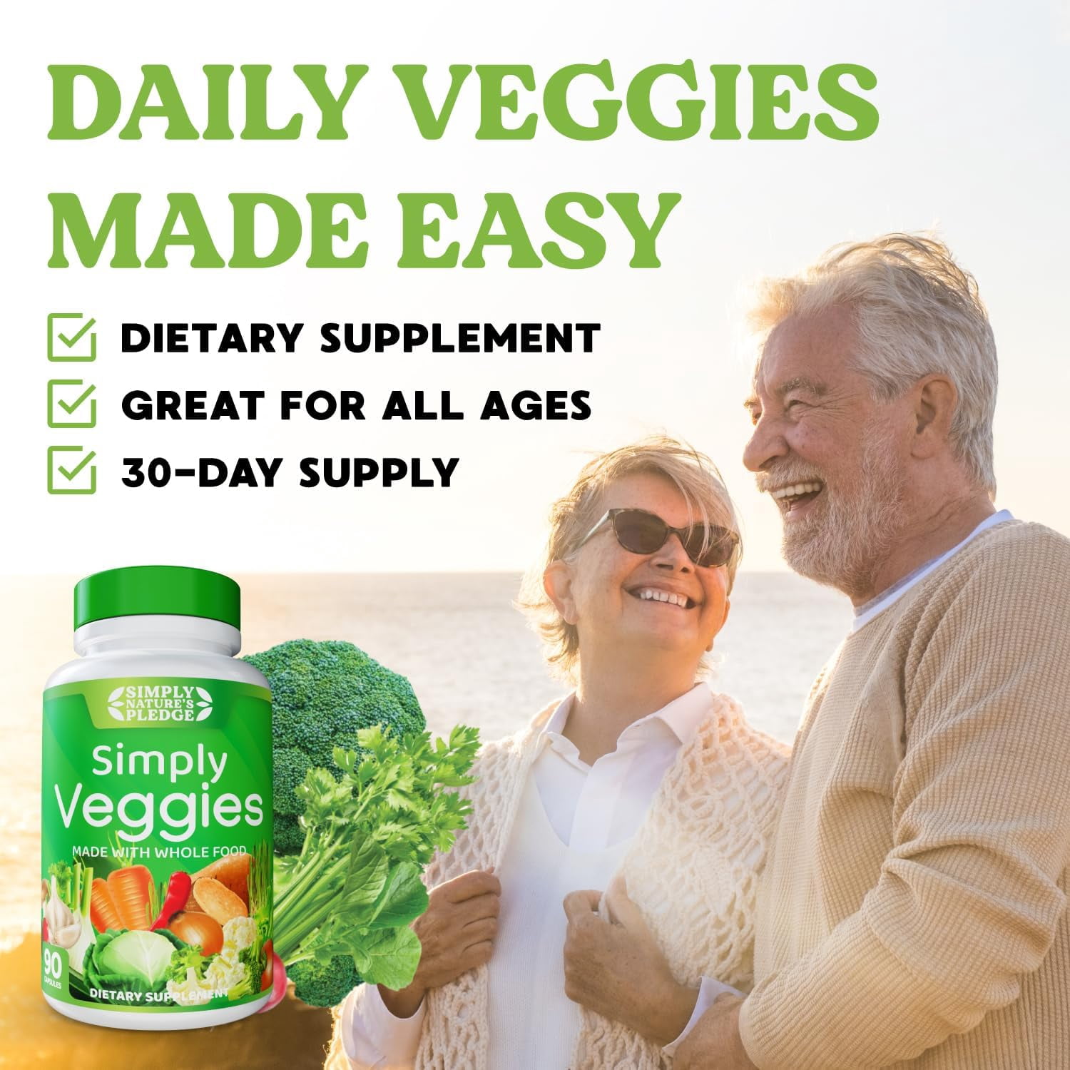 Simply Nature's Pledge - Made with Whole Food Superfoods, Packed with Beta Carotene & 18 Different Vegetables - 100% Soy Free - 90 Veggie Capsules