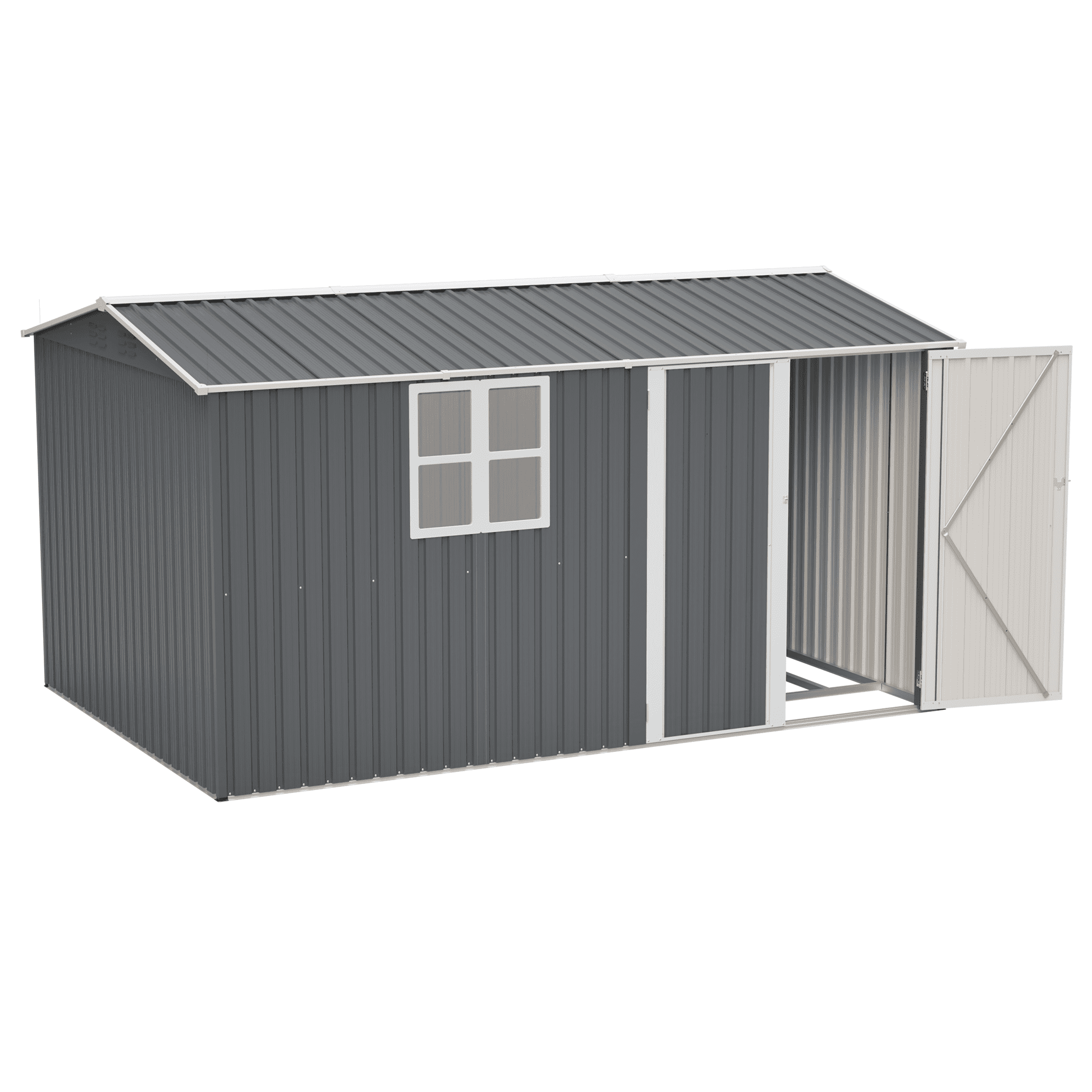 LZBEITEM 12'x8' Outdoor Storage Shed with Floor Frame & Window, Metal Garden Shed Kit, Backyard Shed, Lockable Doors for Backyard Patio Lawn, Gray