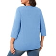 thumbnail image 6 of Yubnlvae Women's Plus-Size 3/4 Sleeve Tops & Blouses Plus Size Tunic Tops for Womenclearance! Solid, Round Neck, Blue, 3Xl, 6 of 7