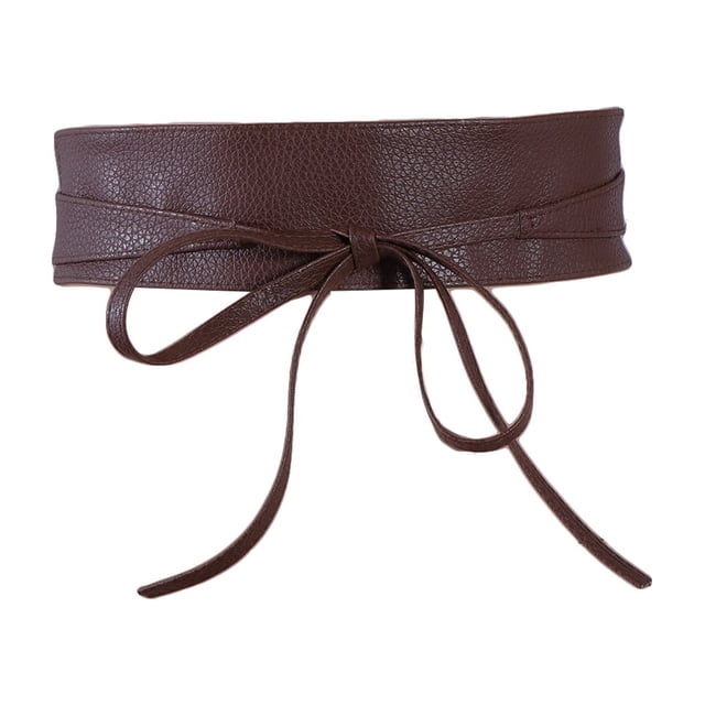 Cinturón de piel sintética con lazo para mujer, faja para vestido (café)