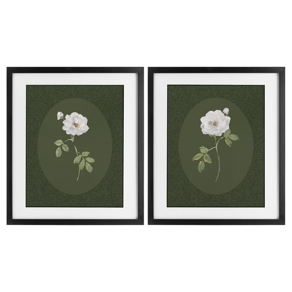 Stupell Industries Ornate Rose Studies over Emerald 2 Piece Black Framed Print Under Glass Set, design by Sally Swatland