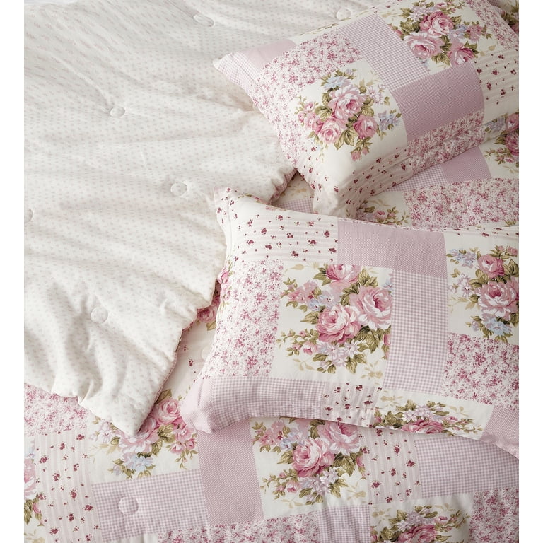 Chezmoi Collection Rosy Set Biancheria Letto King Size 3 Pezzi – Cotone Lavato, Piumino 274x243 Cm, Motivo Floreale Reversibile - 2