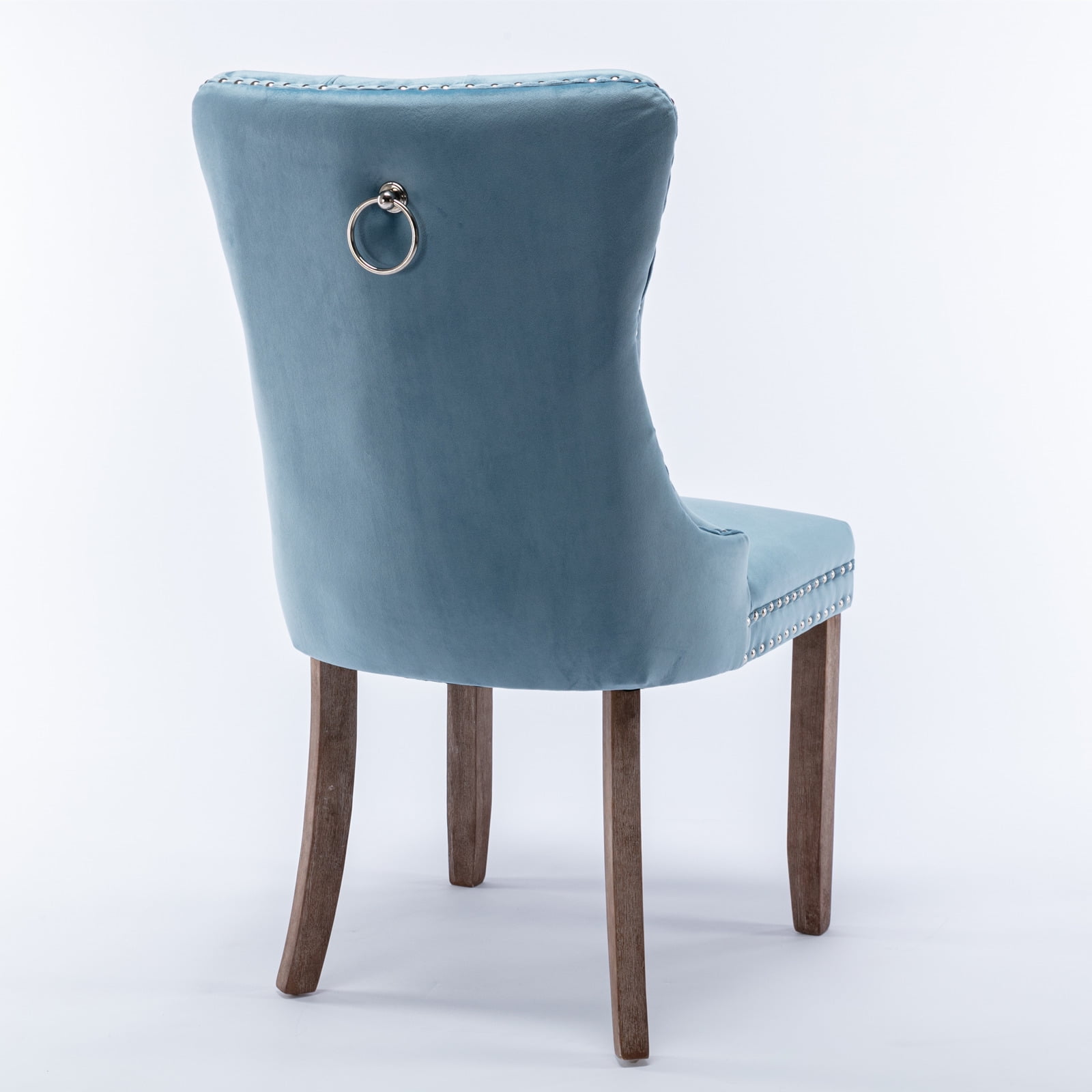 Yoneston Dining Chairs Set of 2, Upholstered High-End Tufted Dining Room Chair with Nailhead & Ring Pull Trim, Modern Velvet Chairs with Solid Wood Legs for Kitchen, Light Blue
