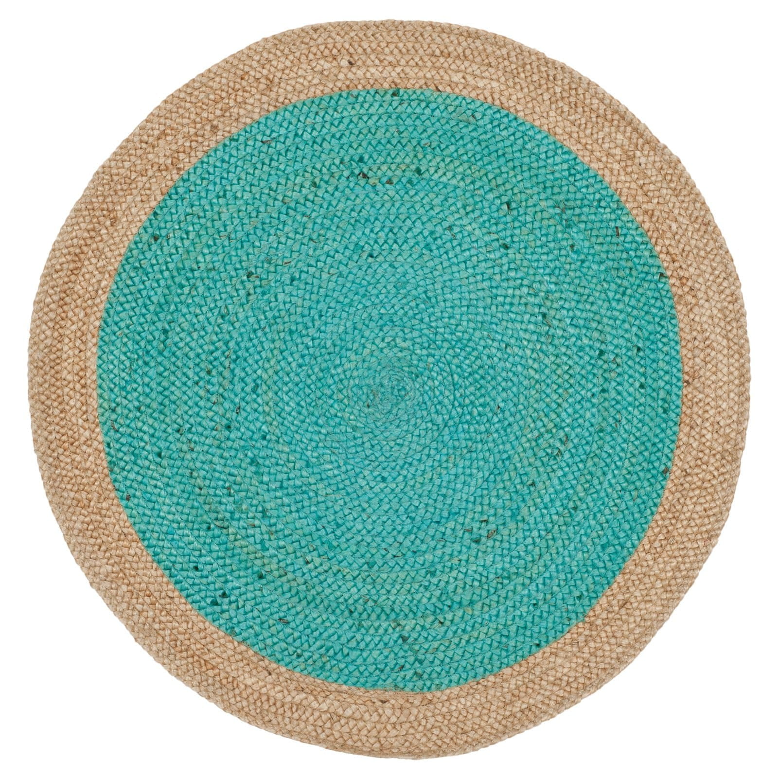 SAFAVIEH Natural Fiber Cebrail Braided Jute Area Rug, Aqua/Natural, 5' x 5' Round