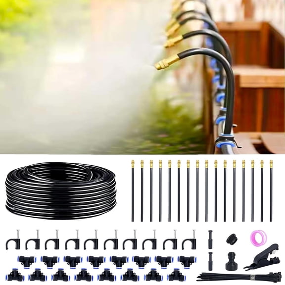 360° Adjustable Drip Irrigation System - 20FT Garden Watering System with 5 Nozzles, Garden Irrigation System, Greenhouse Accessories, Atomizing System for Yard, Lawn, Plants, 5/16 inch Hose