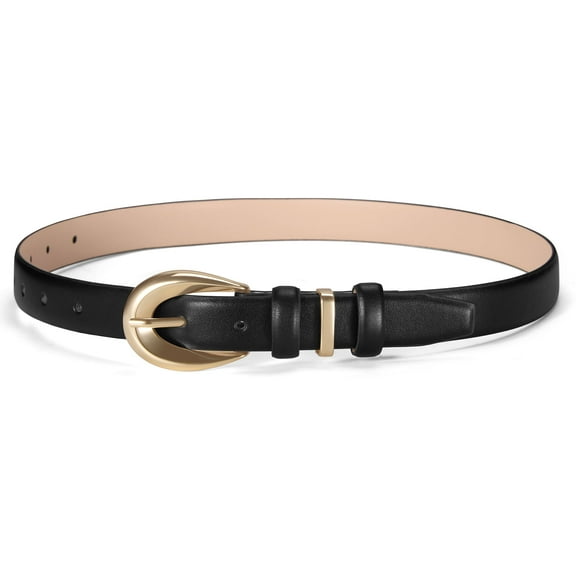 Fianmy Women Skinny Leather Belt with Gold Buckle, Ladies Faux Leather Belts for Jeans Pants Dress