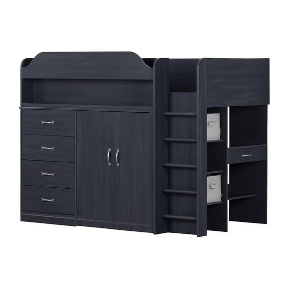 South Shore Ulysses Twin Loft Bed with Desk, in Blueberry