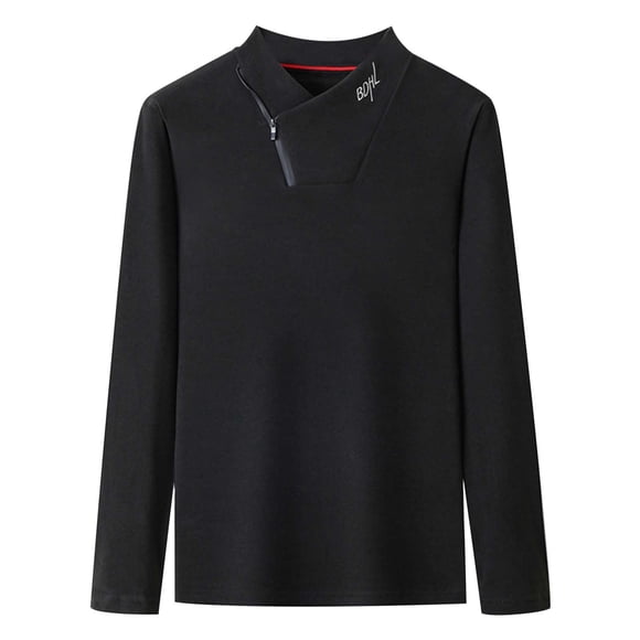 Hiiyo Men's Long Sleeve Warm T-Shirt Solid Color Thermal Undershirt, Black