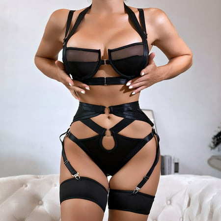 

nsendm Women V Neck Sling Sleeveless Flowers Lace Embroidery Bras For Women Suit Snap Crotch Lingerie plus Underwear Black Small