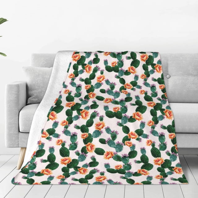 Balery Cactuses Manta de Felpa Suave y Acogedora – Cobija de Franela Aterciopelada para Cama, Lavable y Cálida para Sofá, Mascotas, Transpirable-80"x60"