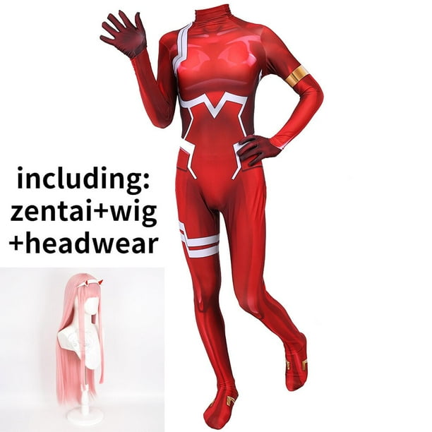 Women Sexy Zentai Suit Zero Two Cosplay Costume Bodysuit Darling In The  Franxx 02 Role Play Jumpsuit Set Halloween Costumes