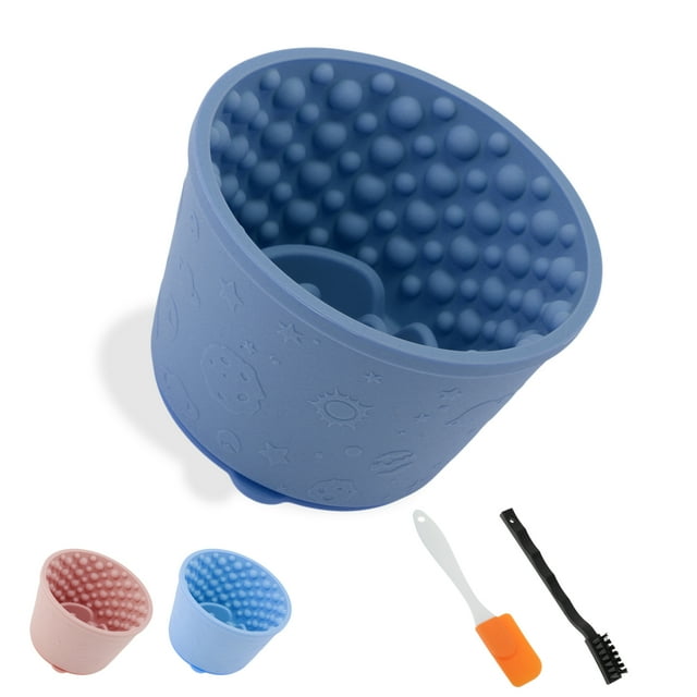 Tazones Lentos para Perros Unique Bargains, Tazón de Lamido de Silicona con Cepillo y Raspador, Base Antideslizante, Comedero Lento para Aliviar la Ansiedad y Salud Oral, Azul Marino