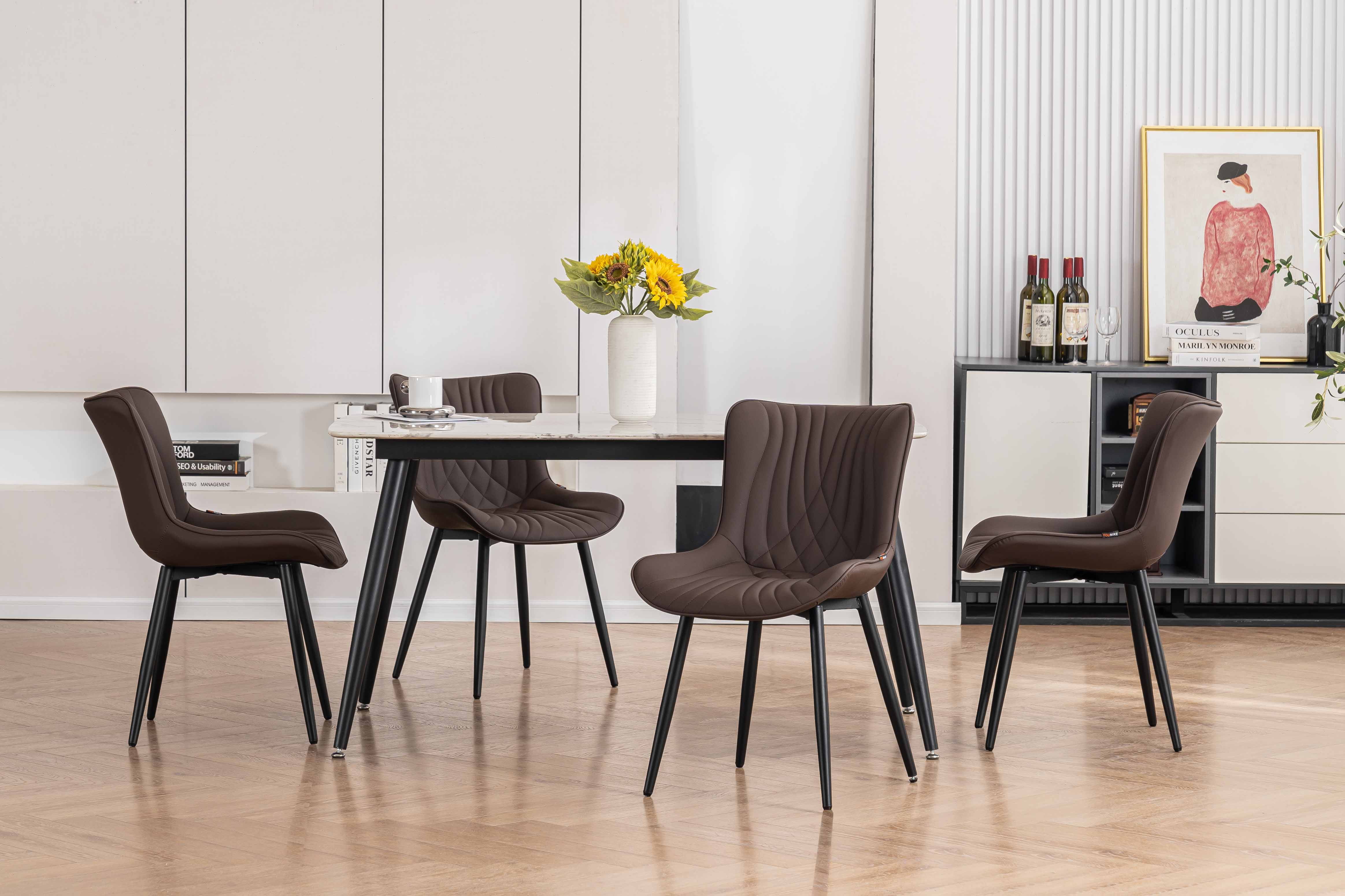 YOUNIKE Dining Chairs with Metal Legs Wing Backrest Set of 2 Upholstered Dinner Side Chair, Brown