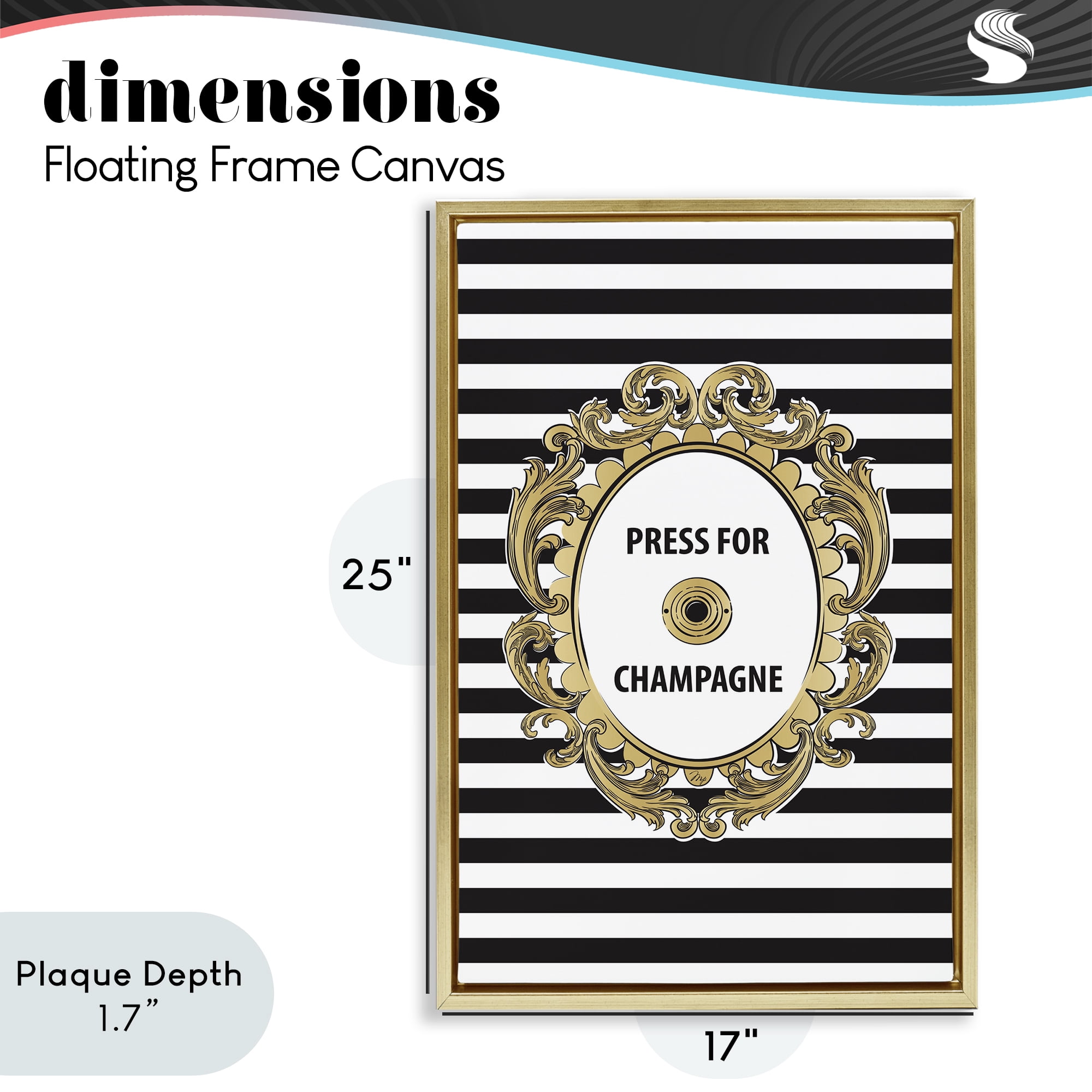 Stupell Industries Press For Champagne Celebration Gold Framed Floater Canvas Wall Art, design by Martina Pavlova