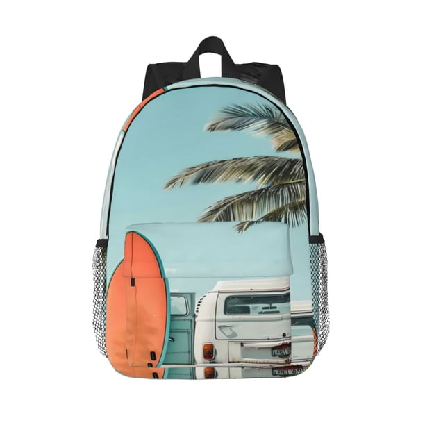Easygdp Vintage Surf Van Beach Mochila Ligera de 15 Pulgadas para Estudiantes, Mochila Cómoda para la Escuela y Viajes, Correas Ajustables