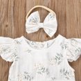 thumbnail image 5 of Bagilaanoe Newborn Baby Girl Summer Rompers Floral Print Fly Sleeve Ruffle Bodysuit + Headband 6M 12M 18M 24M Infant One Piece Jumpsuit, 5 of 6