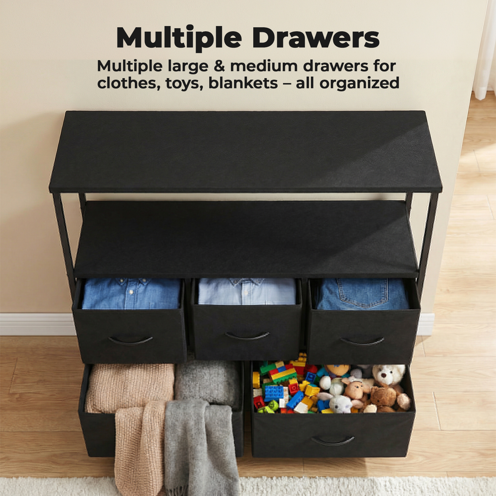 Alvantor Tall Dresser Fabric Storage Tower ,Wooden Top for Kid Room, Closet, Entryway, Nursery