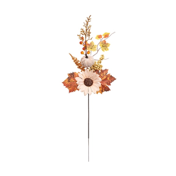 Maple Leaf Sunflower Pumpkin Faux Bouquet, Fall Harvest Floral Sprig, Artificial Flower Branch for Halloween Thanksgiving Vase Tabletop Arrangement