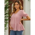 thumbnail image 3 of DARING DIVA Women's Maternity Ruffle Short Sleeve Casual Tiered Shirt S Pink, 3 of 7