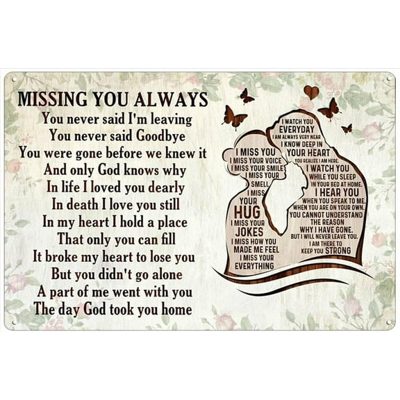 Personalized Memorial Gift for Loss of Husband, Sympathy Gift for Loss of Loved One, Missing You Always Poster, Bereavement Gift,Grief Gifts Nostalgic Tin Sign Retro Metal Tin Sign 8 X 12 Inches