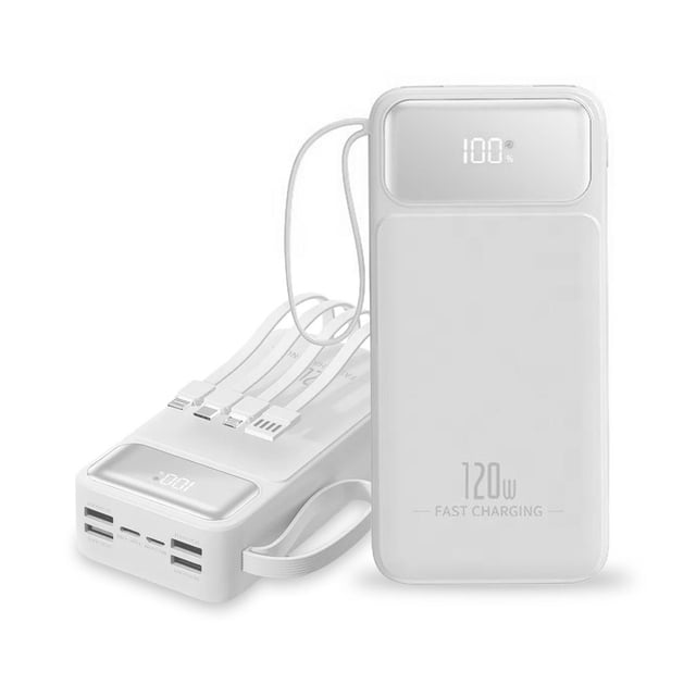Power Bank Genérico PB60000 Portátil Blanco 60000mAh 120W 4 Cables USB LED
