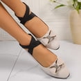 thumbnail image 3 of Rokment Sparkly Rhinestones Bow Dress Shoes Women Fall Elegant Casual Suede Pointed Toe Chunky Low Heel Elastic Strappy Ballet Flat for Bride Dressy White Size 8.5, 3 of 6